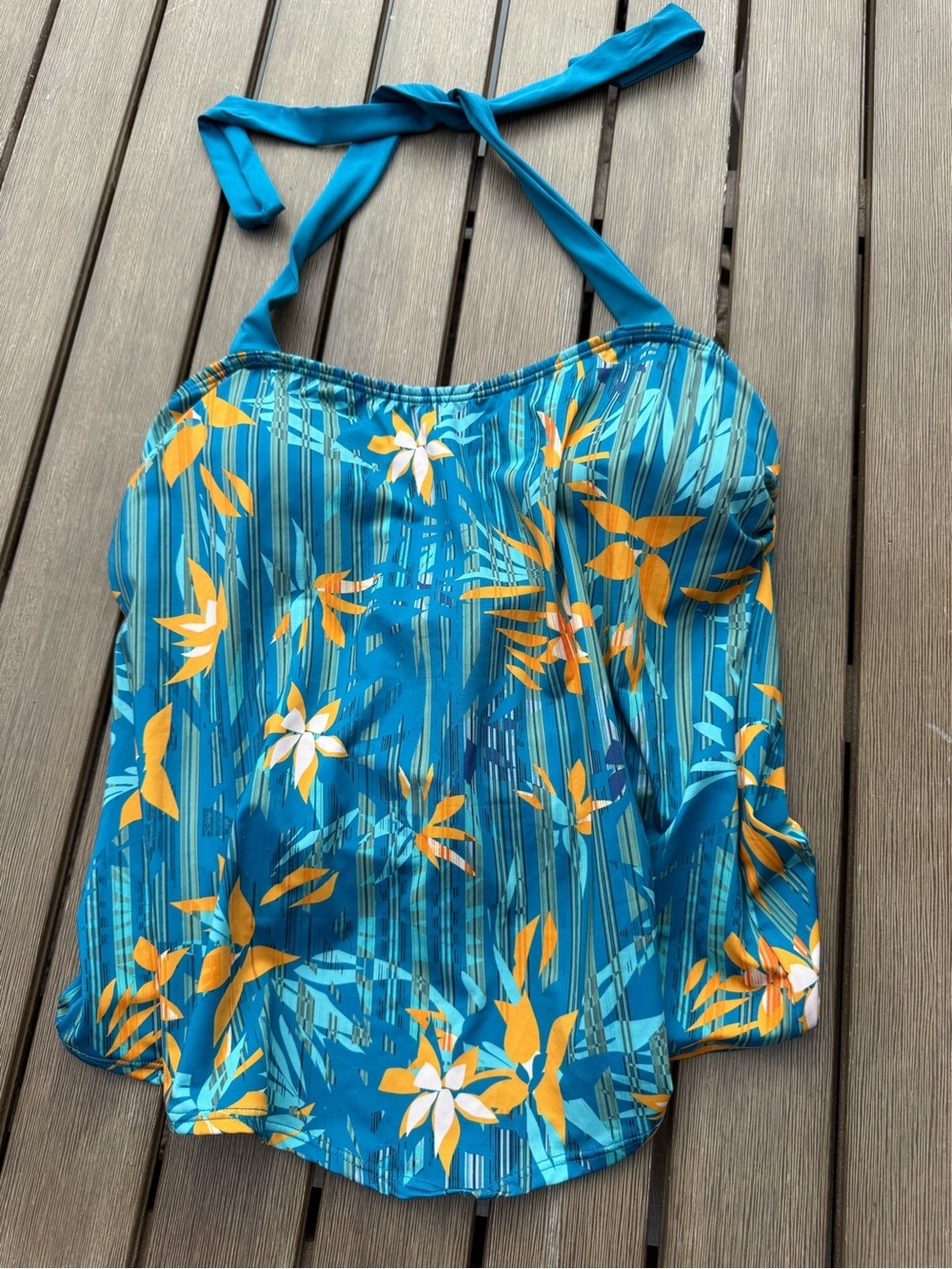 Venus Tropical Floral Halter Tankini Swim Top Size 14 Blue Orange